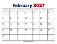 February 2027 Calendar PDF