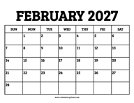 February 2027 Calendar Printable