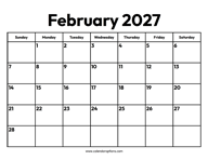 February 2027 Calendar