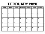 February Calendar 2020