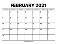 February Calendar 2021