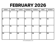 February Calendar 2026