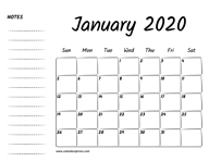 January 2020 Printable Calendar