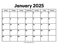January 2025 Calendar