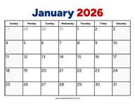 January 2026 Calendar PDF