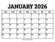 January 2026 Calendar Printable