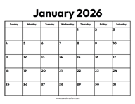 January 2026 Calendar