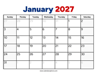 January 2027 Calendar PDF
