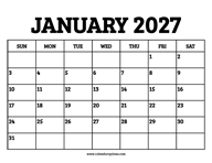 January 2027 Calendar Printable