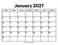 January 2027 Calendar