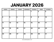 January Calendar 2026