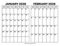 January and February 2026 Calendar