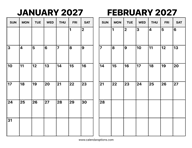 January and February 2027 Calendar