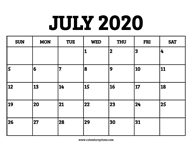 July 2020 Calendar Printable