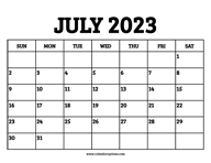 July 2023 Calendar Printable