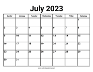 July 2023 Calendar