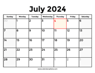 July 2024 Calendar With Holidays