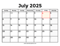 July 2025 Calendar With Holidays