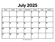 July 2025 Calendar