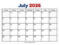 July 2026 Calendar PDF