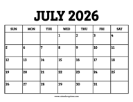 July 2026 Calendar Printable