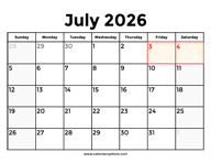 July 2026 Calendar With Holidays