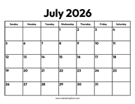 July 2026 Calendar