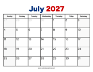 July 2027 Calendar PDF