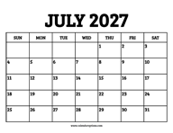 July 2027 Calendar Printable