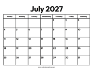 July 2027 Calendar