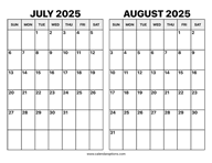 July and August 2025 Calendar