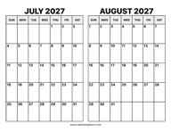 July and August 2027 Calendar