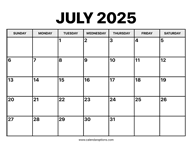 July Calendar 2025