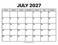 July Calendar 2027