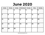 June 2020 Calendar With Holidays