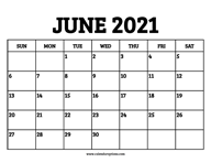 June 2021 Calendar Printable