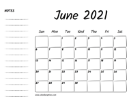 June 2021 Printable Calendar