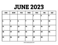 June 2023 Calendar Printable