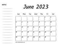 June 2023 Printable Calendar