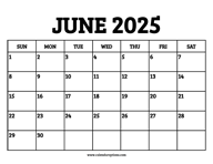 June 2025 Calendar Printable