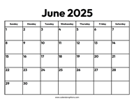 June 2025 Calendar