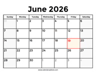 June 2026 Calendar With Holidays