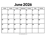June 2026 Calendar