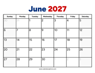 June 2027 Calendar PDF