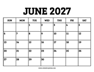 June 2027 Calendar Printable
