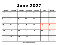June 2027 Calendar With Holidays