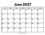 June 2027 Calendar