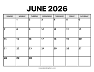 June Calendar 2026