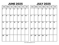 June and July 2025 Calendar
