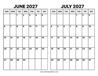 June and July 2027 Calendar